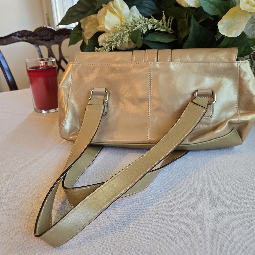 Peck & Peck Metallic Gold Shoulder Bag with Front Buckle - Picture 7 of 13